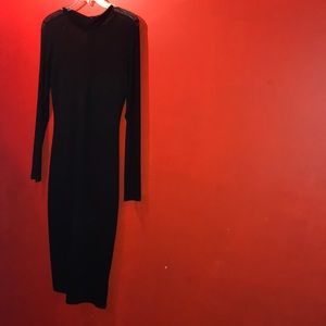 Adulterous Long Sleeve Mesh Shoulder Black Dress